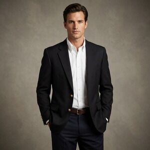 Stafford Blazer Sports Coat Jacket Worsted Wool Mens 36 S Navy Blue Gold Button